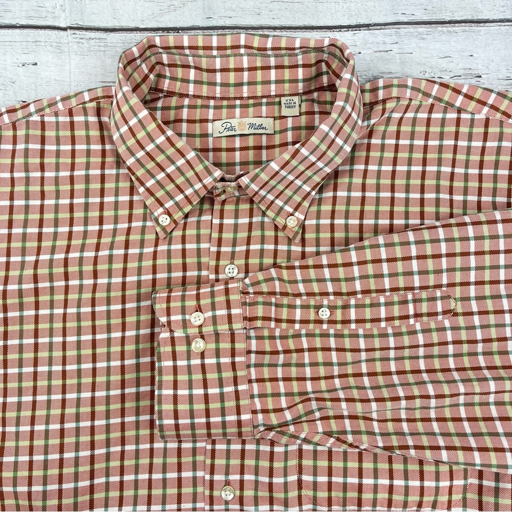Peter Millar Box Plaid Long Sleeve Button Up Shirt Sz XXL